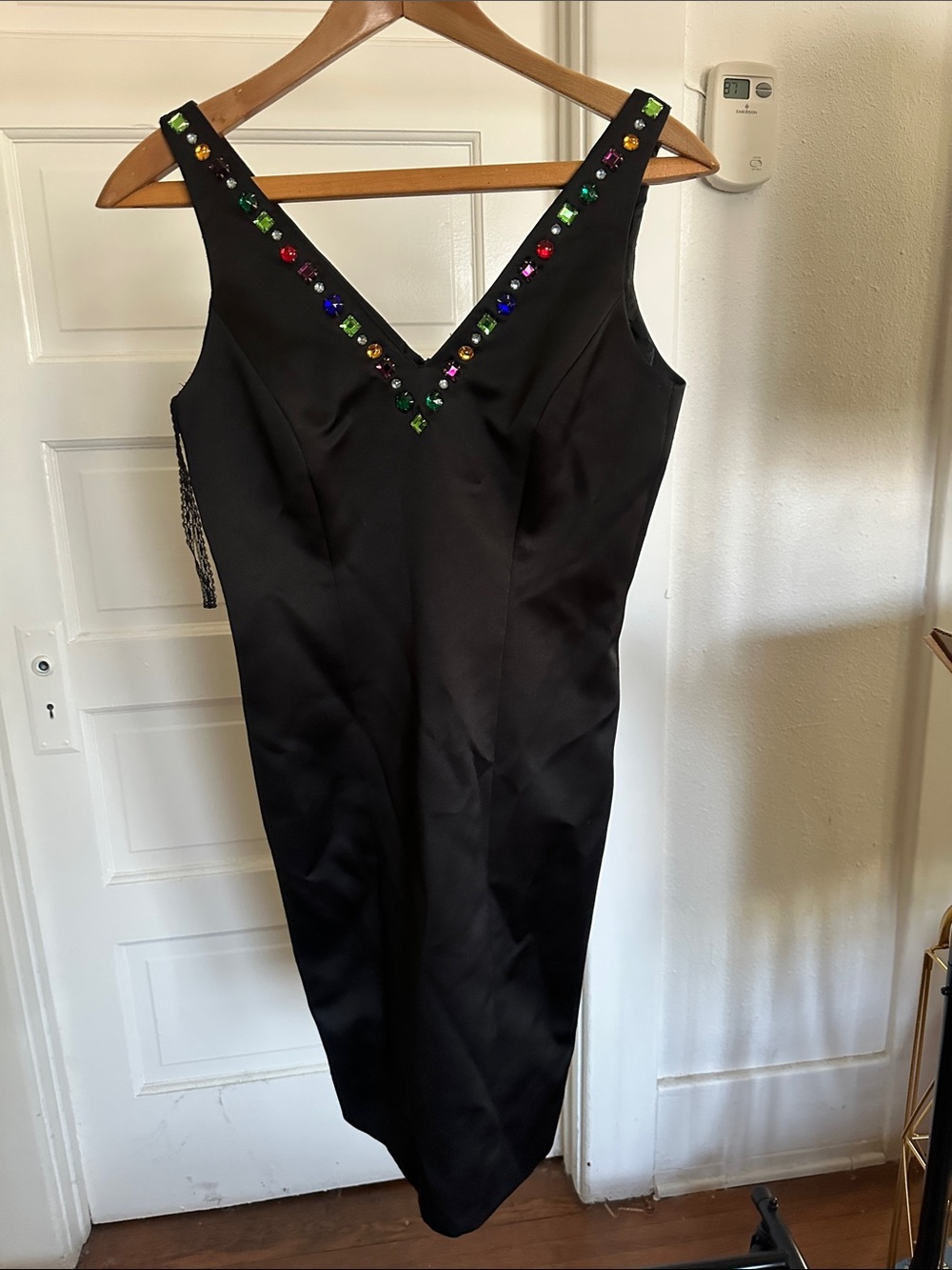Chetta B Black Midi Dress with Multicolored Jewel Trim